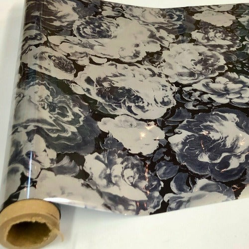 APS Dominic Flowers Grey Foil 30.5 x 100cm | copy-of-aps-wild-leopard-spots-large-gold-foil | Foil | APS