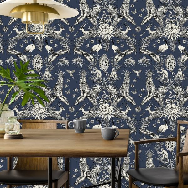 Wallpaper - Menagerie Animal Luxe Navy Belgravia 1 METRE