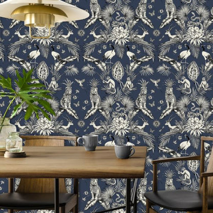 Wallpaper - Menagerie Animal Luxe Navy Belgravia 1 METRE