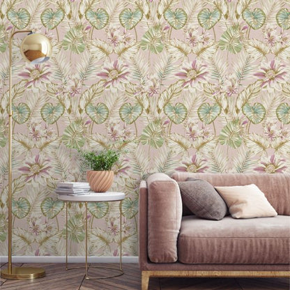Wallpaper - WILD LILLIES PINK AND GOLD 1 METRE