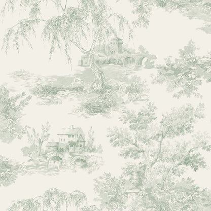 Wallpaper - GRANDECO TOILE TREES GREEN 1 METRE