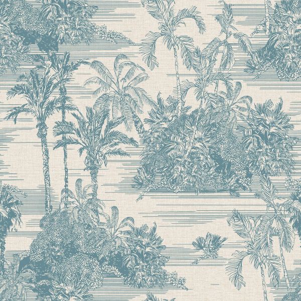 Wallpaper - EDEN TROPICAL TOILE BLUE MURIVA 1 METRE