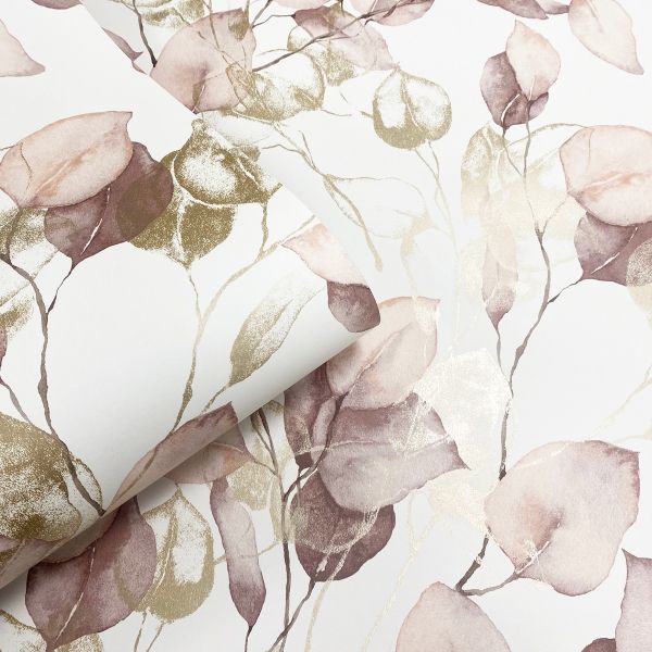 Wallpaper -  EUCALYPTUS LEAVES BLUSH AND GOLD 1M