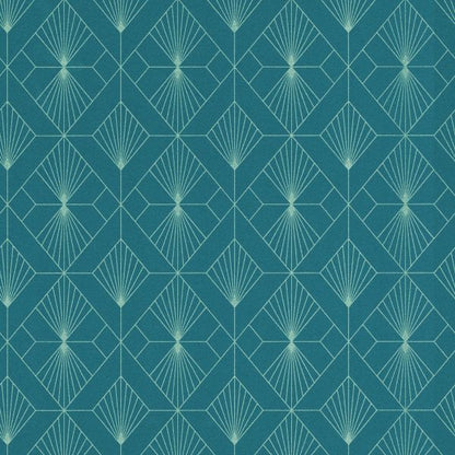 Wallpaper - MODERN GEOMETRIC ART DECO FAN TEAL/SILVER 1 METRE