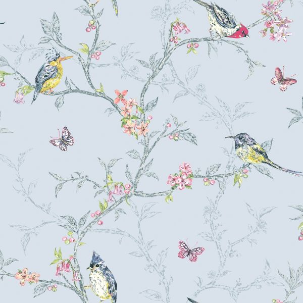 Wallpaper - PHOEBE BIRDS BLUE 1 METRE