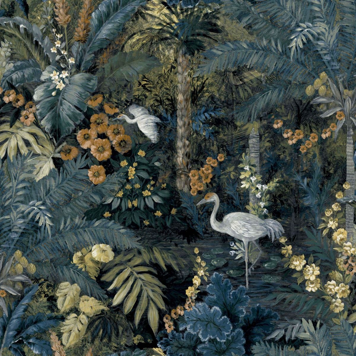 Wallpaper - OUTSIDE IN JUNGLE PARADISE NAVY 1 METRE