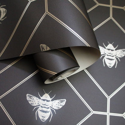 Wallpaper -  HONEYCOMB BEE CHARCOAL GOLD 1 METRE