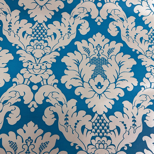 Wallpaper -  TEAL AND SILVER DAMASK 1 METRE