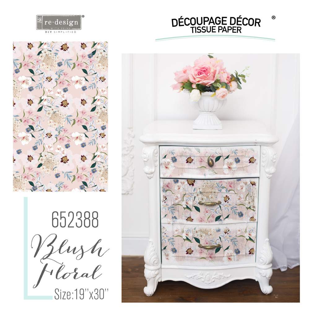 Redesign Decoupage Decor Tissue Paper - BLUSH FLORAL | redesign-decoupage-decor-tissue-paper-blush-floral | Redesign with Prima