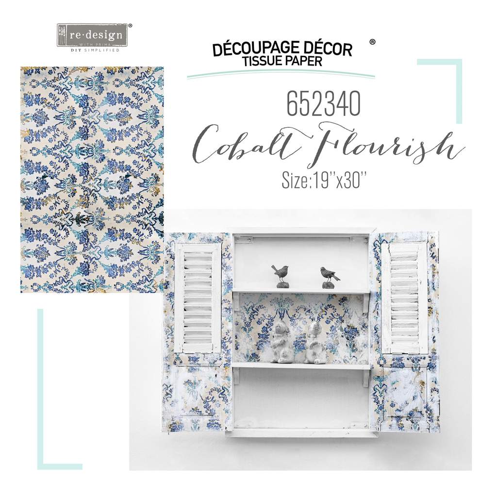 Redesign Decoupage Decor Tissue Paper - COBALT FLOURISH | product-21-03-25-221755-5 | Redesign with Prima