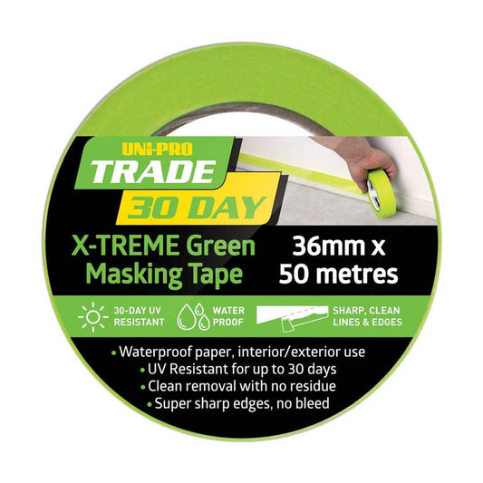 Uni-Pro Trade 30 Day X-TREME Green Masking Tape 36mm x 50m | uni-pro-trade-30-day-x-treme-green-masking-tape-36mm-x-50m | Addicted to Vintage Furniture