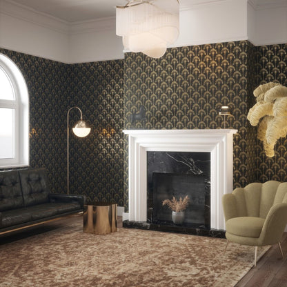 Wallpaper -  PALM PALACE BLACK AND GOLD 1 METRE
