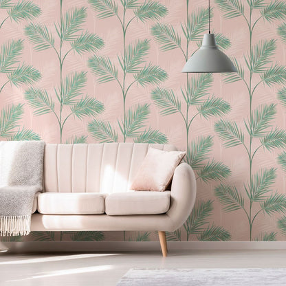 Wallpaper - SOUTH BEACH PALM LEAF PINK  1 METRE