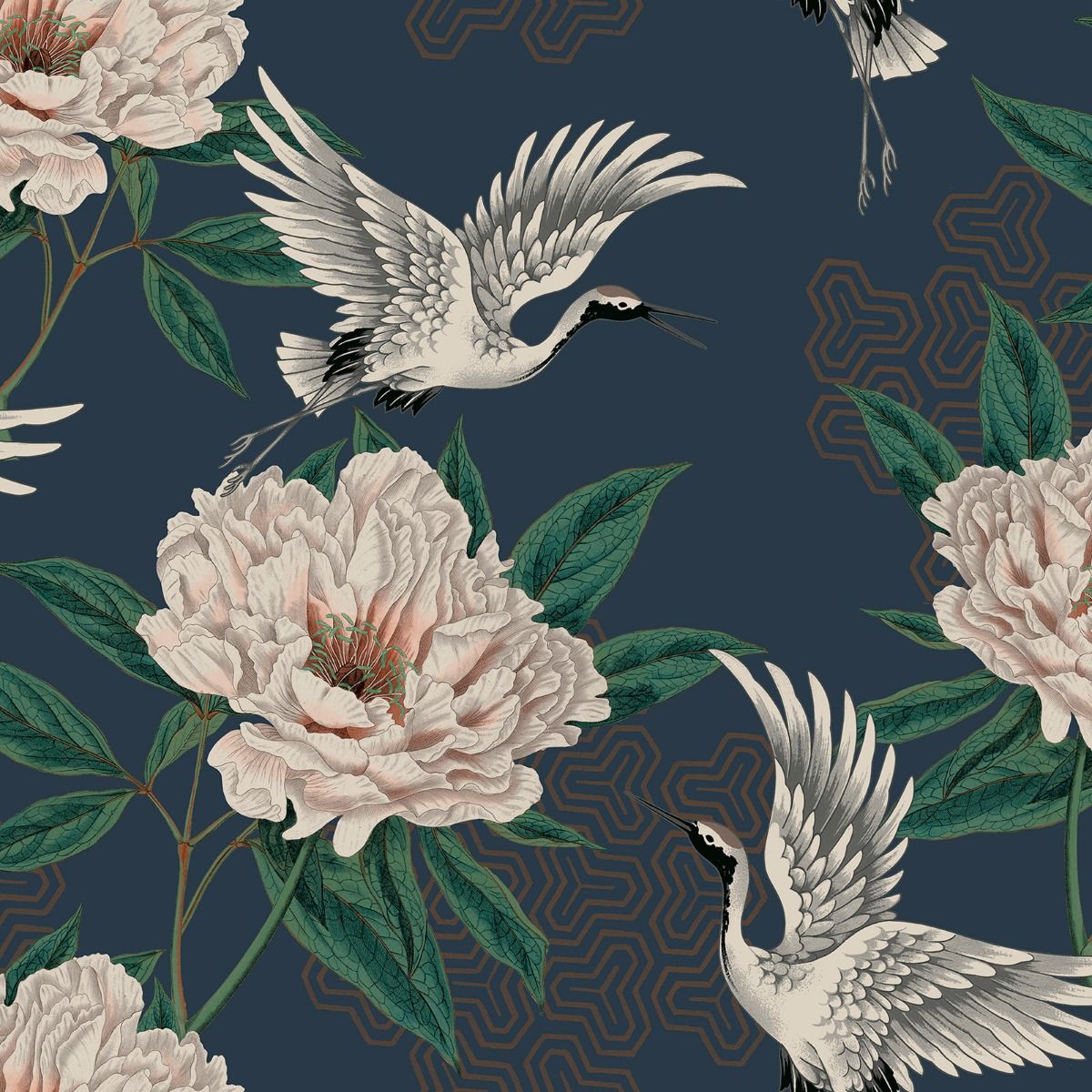 Wallpaper - FLYING CRANES NAVY 1 METRE